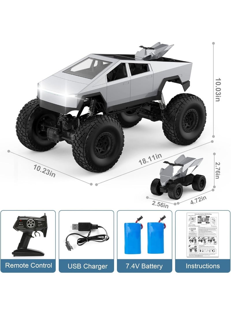 Wheels RC CAR 1.8 RC Cyber Monster Truck – 4WD Off-Road Remote Control Truck with Dual Motors, LED Headlights, 2 Rechargeable Batteries, Big-Scale 2.4GHz Cyber Toy Vehicle for Kids - Image 3